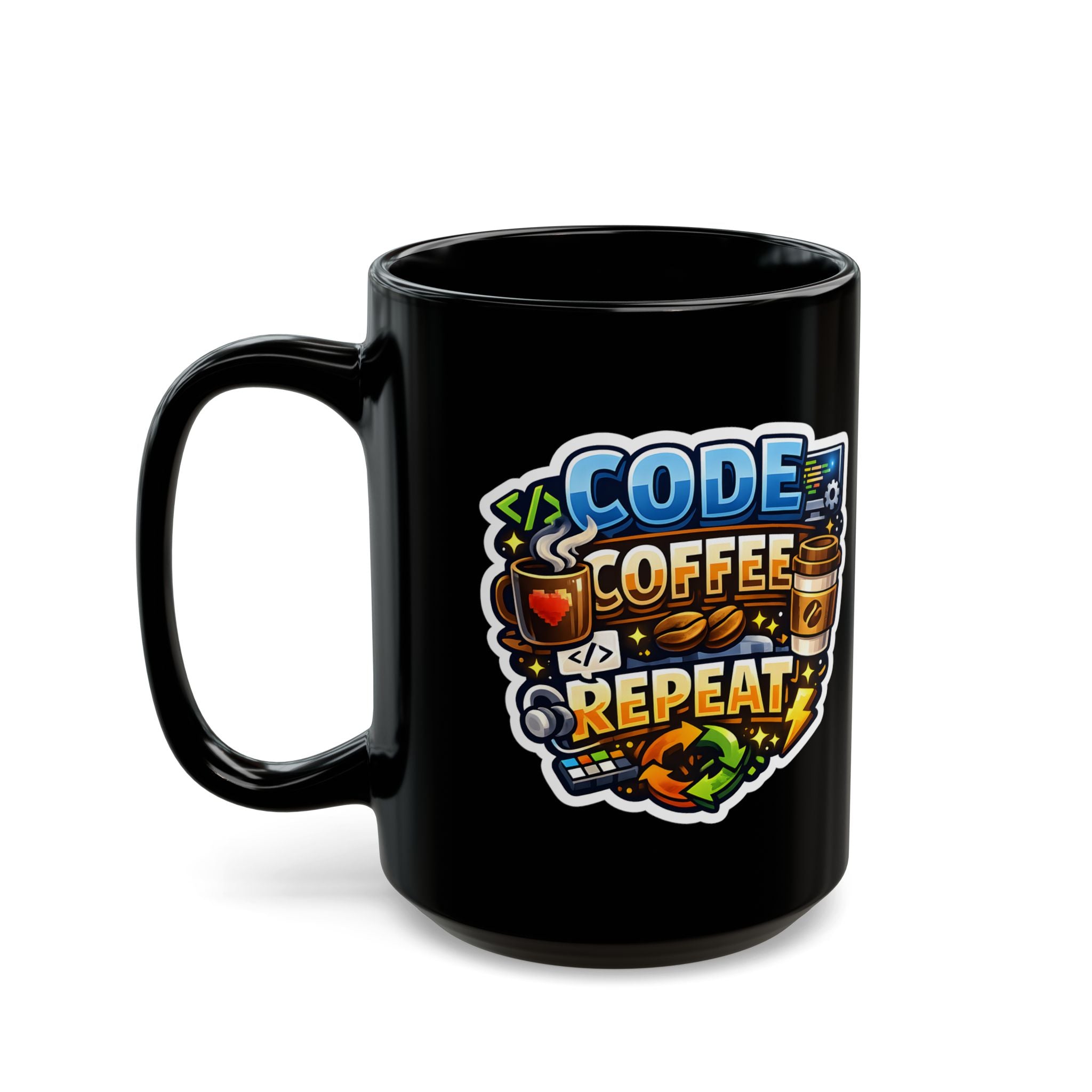 Code Coffee Repeat Mug | Programmer Coffee Mug, Coder Typography Mug